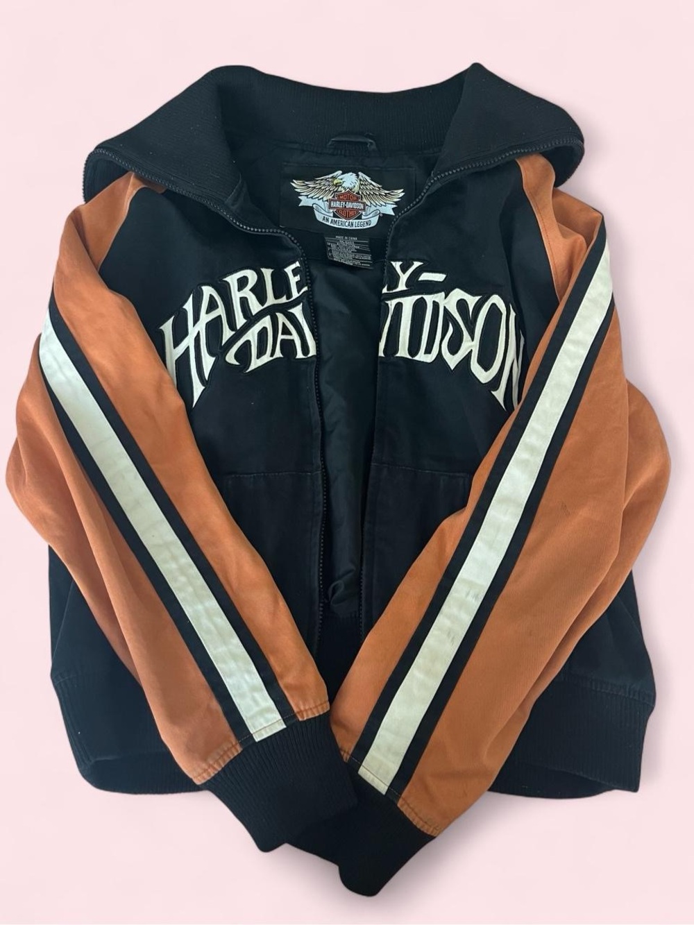Black and Orange Harley Davidson Biker Jacket